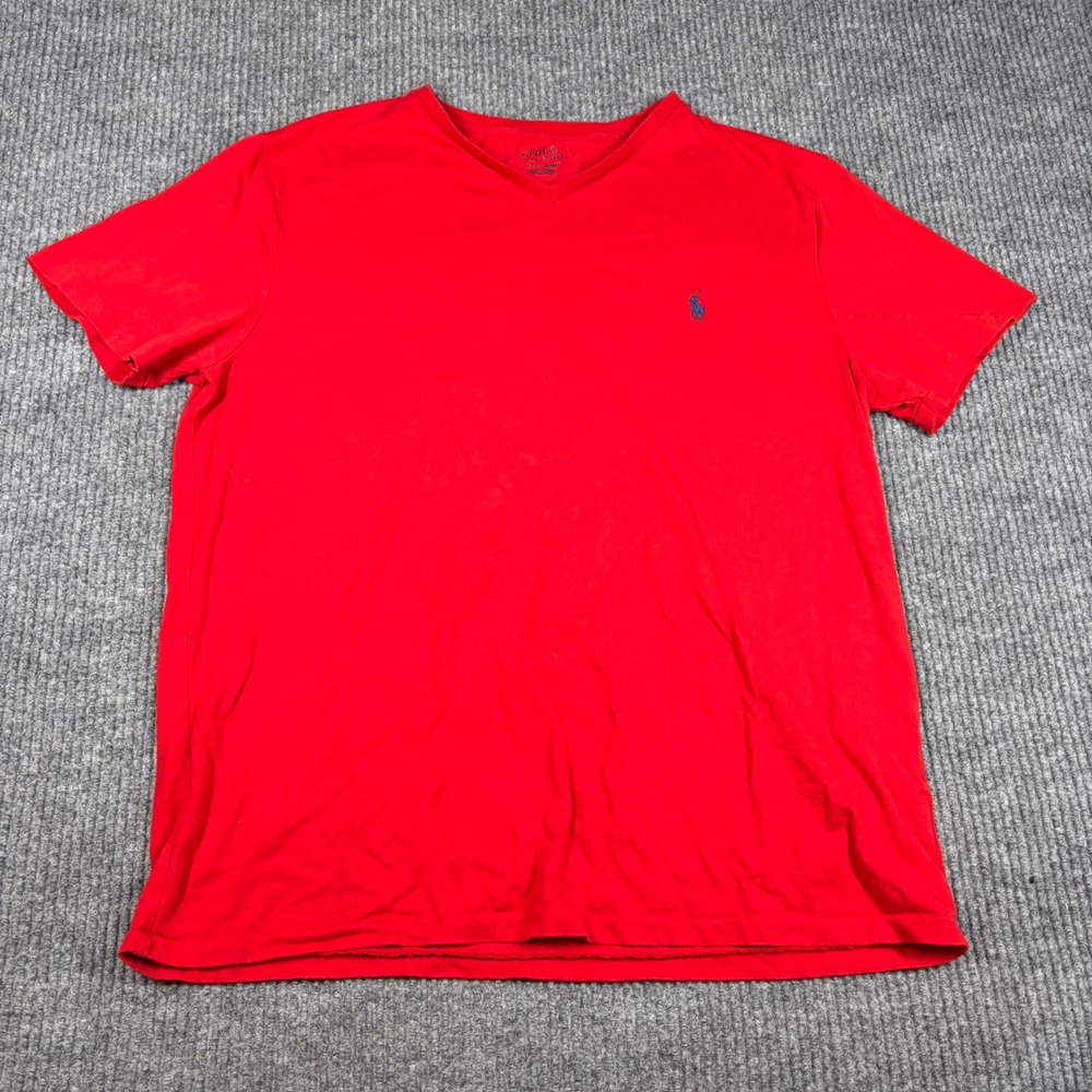 Polo Ralph Lauren Shirt Mens L Red V-Neck Short Sleeve Pony Logo